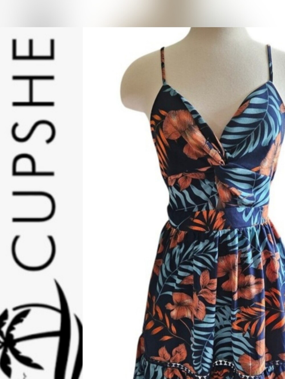 Cupshe Tropical Print Sundress, Size Medium, Twist In Front, Tie In Back